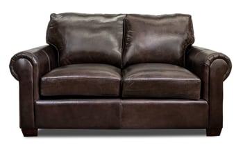 69" wide top-grain leather sofa from the Windsor Walnut Collection by Rocky Mountain Leather.