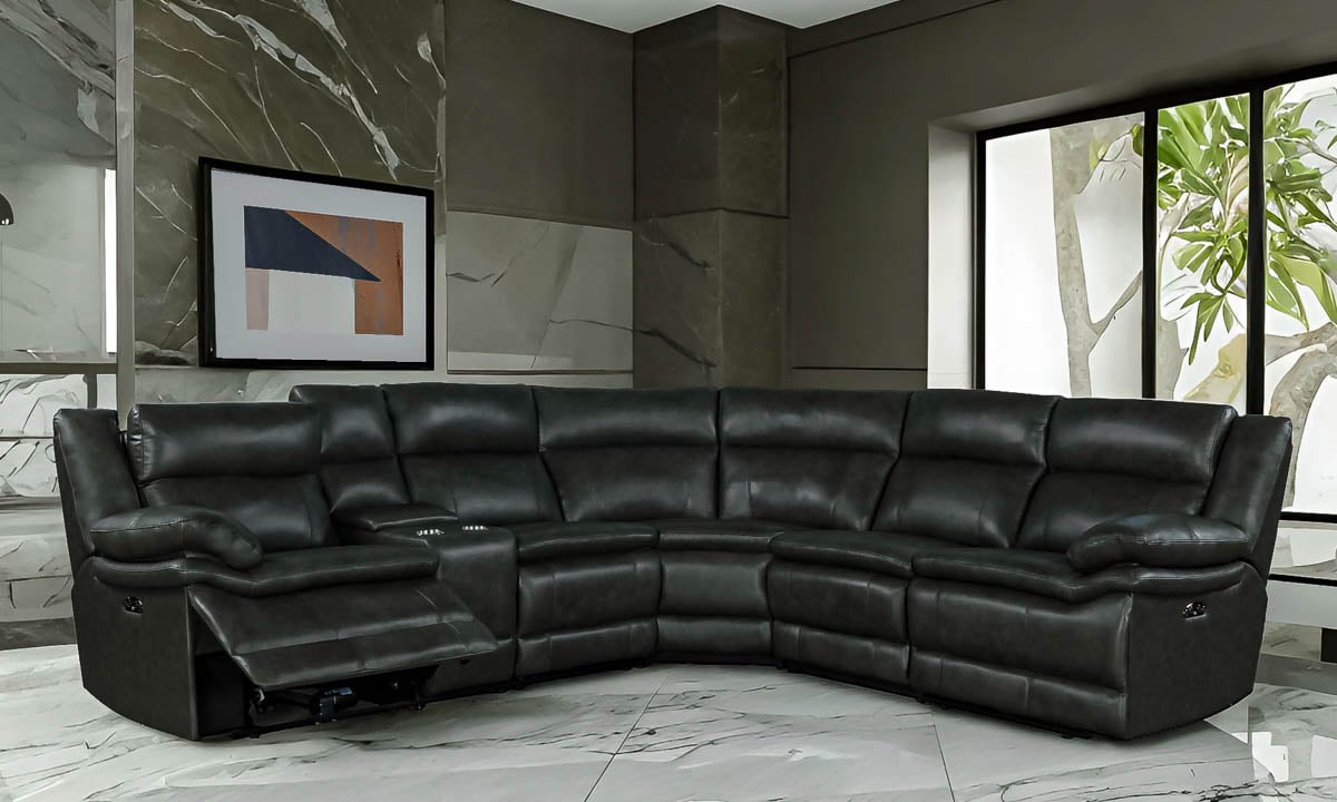 Braxton Charcoal Black Leather Couch